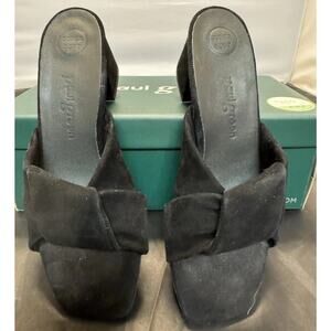 Paul Green Yasmin Black Suede Slide Heeled Sandals Women’s 7 Block Heel New